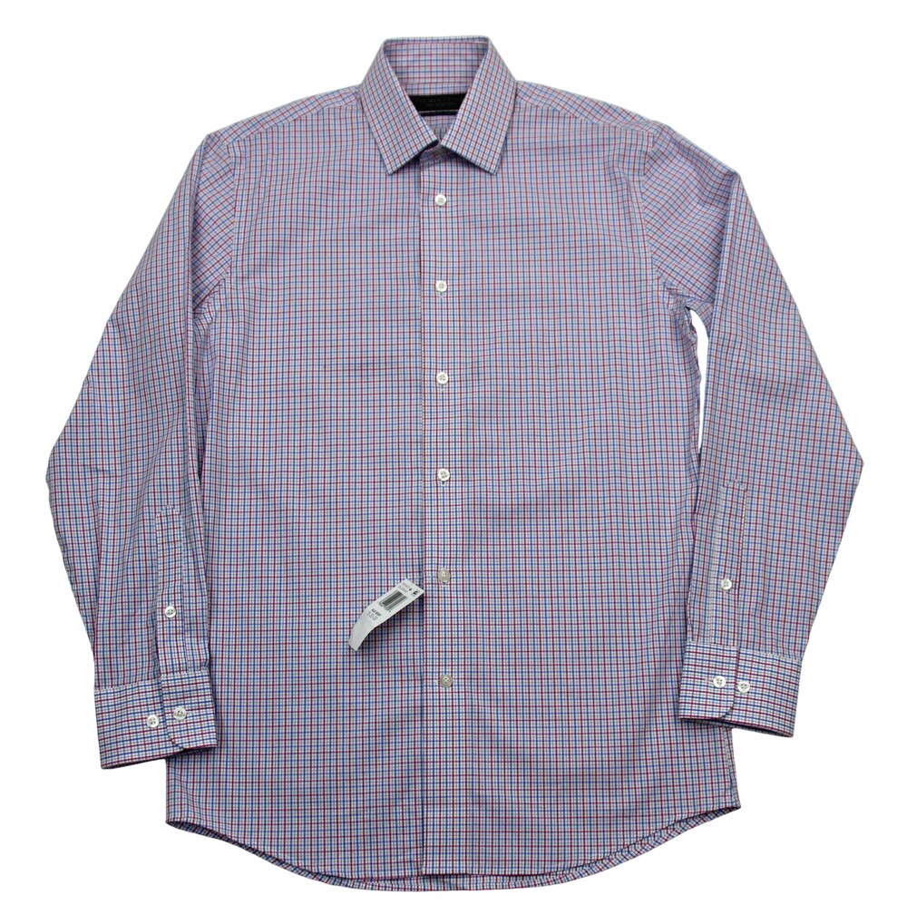 Men's Store Bloomingdale's Dress Shirt Mens 15 32/33 Blue Berry Check Stretch